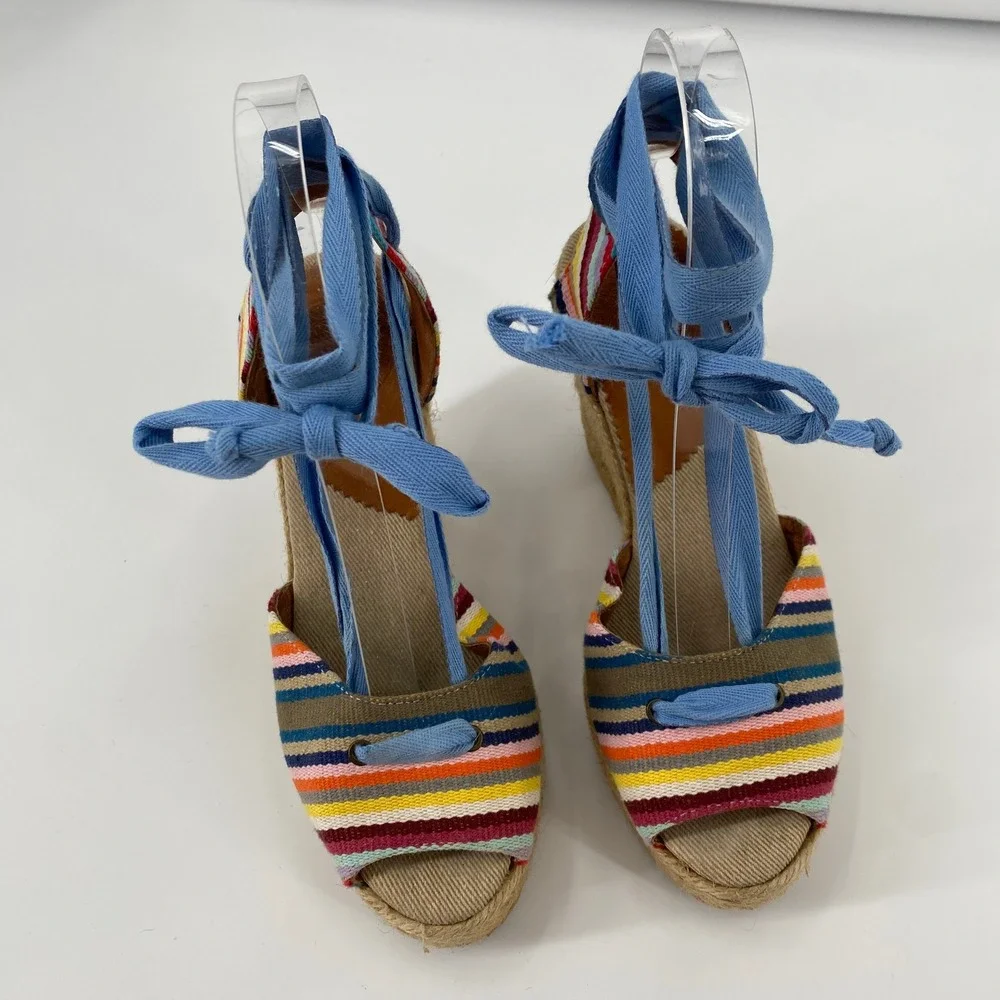 Penelope Chilvers‎ Espadrille Wedge Sandals Women 36 Multicolor Striped Lace Up